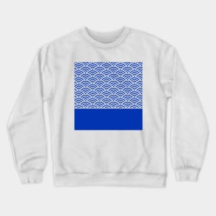 Dark Blue Seigaiha Wave Crest With Solid Panel Crewneck Sweatshirt